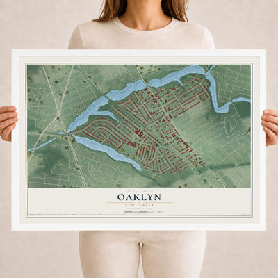 Oaklyn, New Jersey map print, 18" x 24" W/ White Ayous Wood Frame mockup