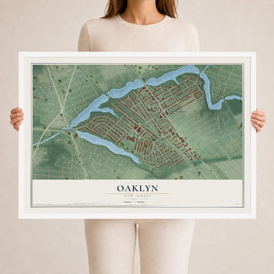 Oaklyn, New Jersey map print, 24" x 36" W/ White Ayous Wood Frame mockup