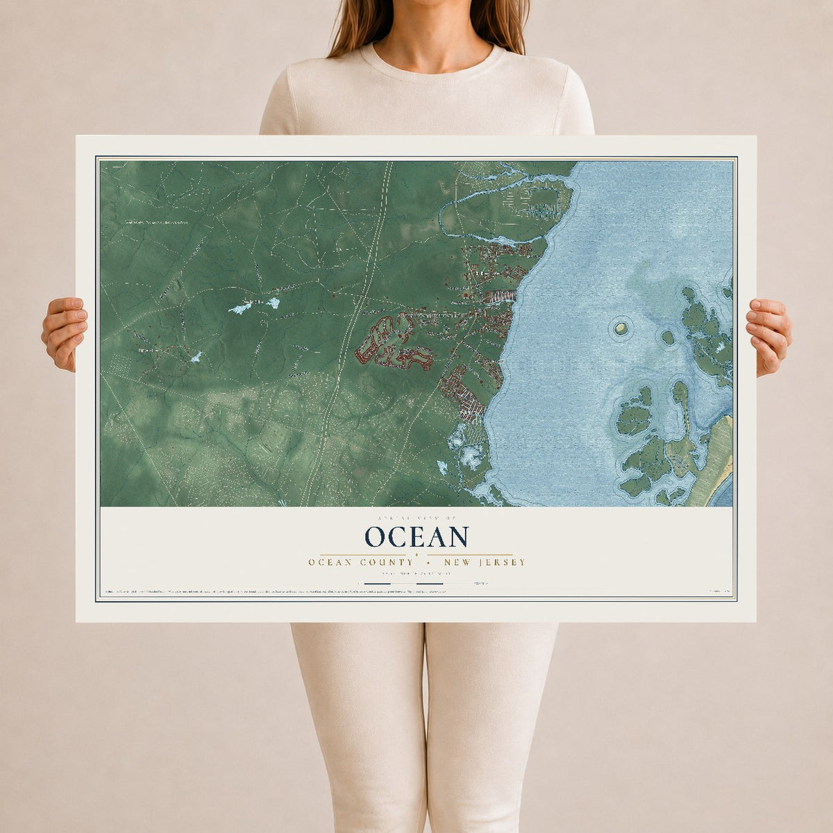Ocean, New Jersey map print, 24" x 36" Archival Matte Print mockup