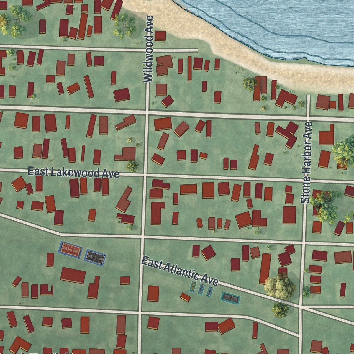Close-up 2 of the Ocean Gate, New Jersey map artwork