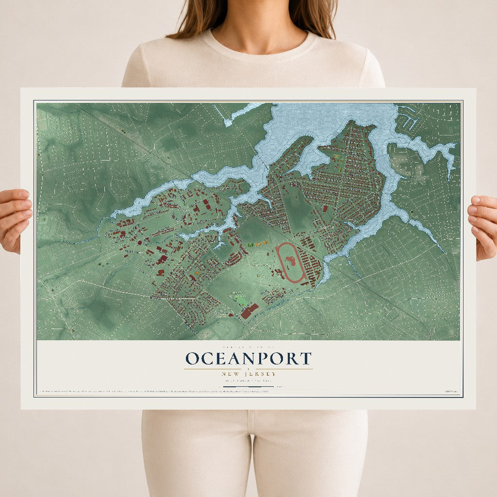 Oceanport, New Jersey map print, 18" x 24" Archival Matte Print mockup