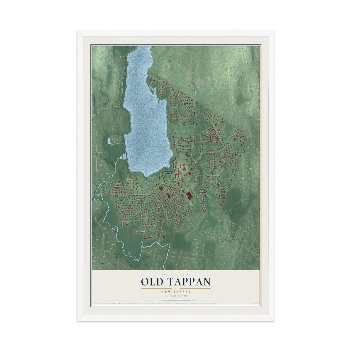 Old Tappan, New Jersey map print, 12" x 18" W/ White Ayous Wood Frame mockup