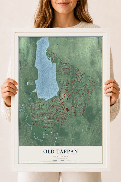 Old Tappan, New Jersey map print, 18" x 24" W/ White Ayous Wood Frame mockup