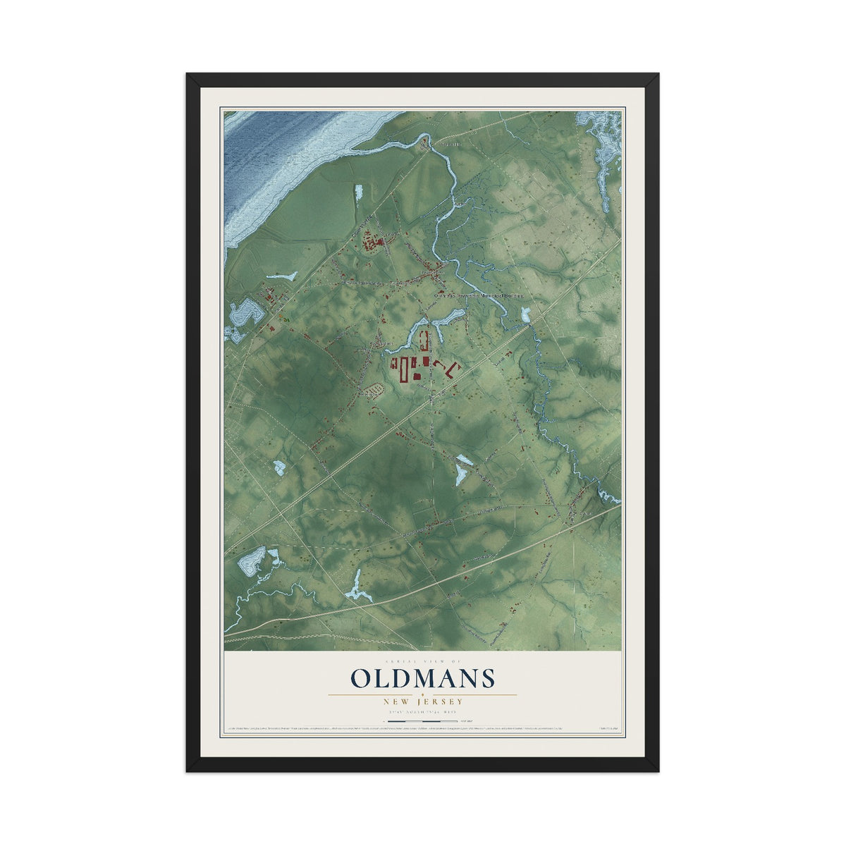 Oldmans, New Jersey map print, 12" x 18" W/ Black Ayous Wood Frame mockup