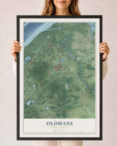 Oldmans, New Jersey map print, 24" x 36" W/ Black Ayous Wood Frame mockup