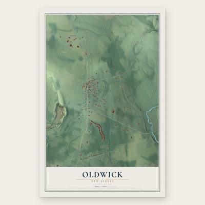 Oldwick, New Jersey map print, the full design