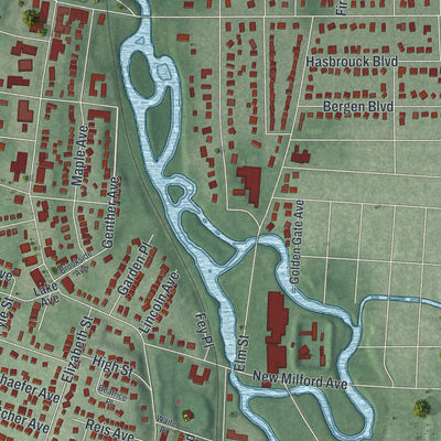 Close-up 1 of the Oradell, New Jersey map artwork