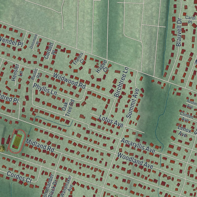 Close-up 2 of the Oradell, New Jersey map artwork