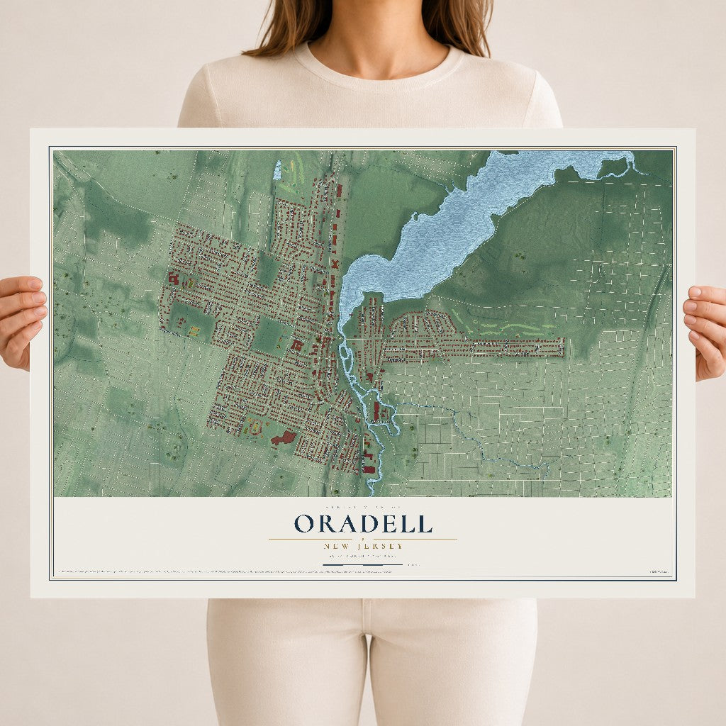 Oradell, New Jersey map print, 18" x 24" Archival Matte Print mockup
