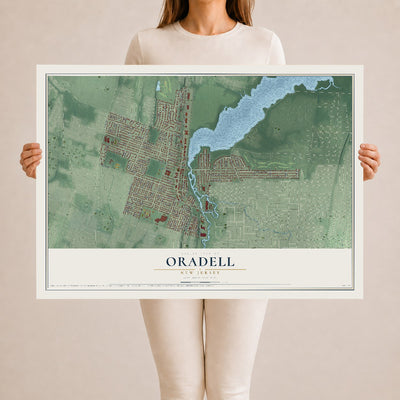 Oradell, New Jersey map print, 24" x 36" Archival Matte Print mockup