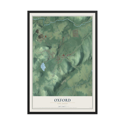 Oxford, New Jersey map print, 12" x 18" W/ Black Ayous Wood Frame mockup