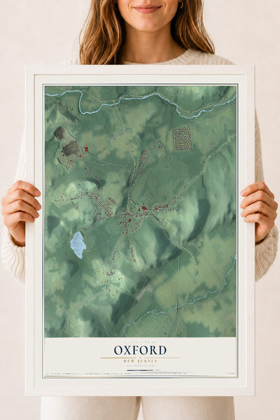 Oxford, New Jersey map print, 18" x 24" W/ White Ayous Wood Frame mockup