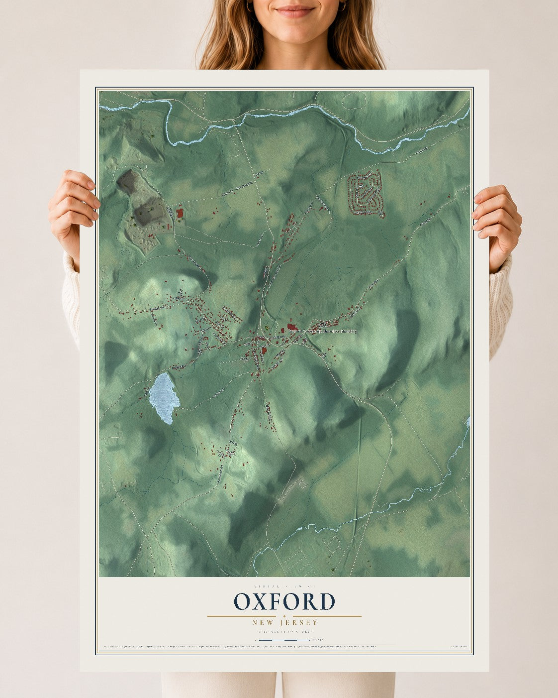 Oxford, New Jersey map print, 24" x 36" Archival Matte Print mockup
