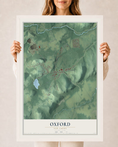 Oxford, New Jersey map print, 24" x 36" W/ White Ayous Wood Frame mockup