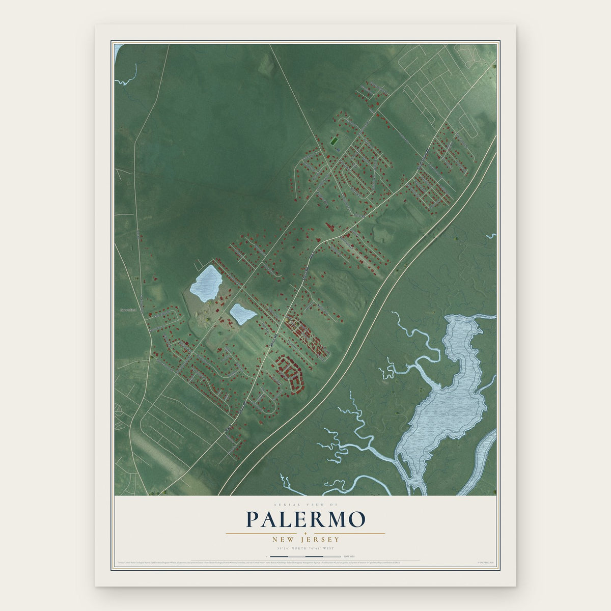 Palermo, New Jersey map print, the full design