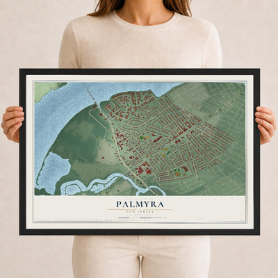 Palmyra, New Jersey map print, 12" x 18" W/ Black Ayous Wood Frame mockup