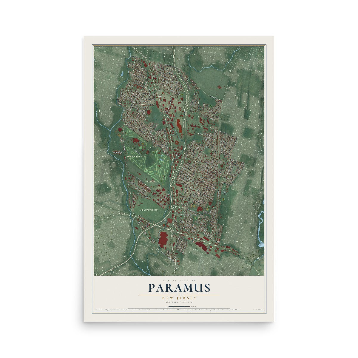 Paramus, New Jersey map print, 12" x 18" Archival Matte Print mockup