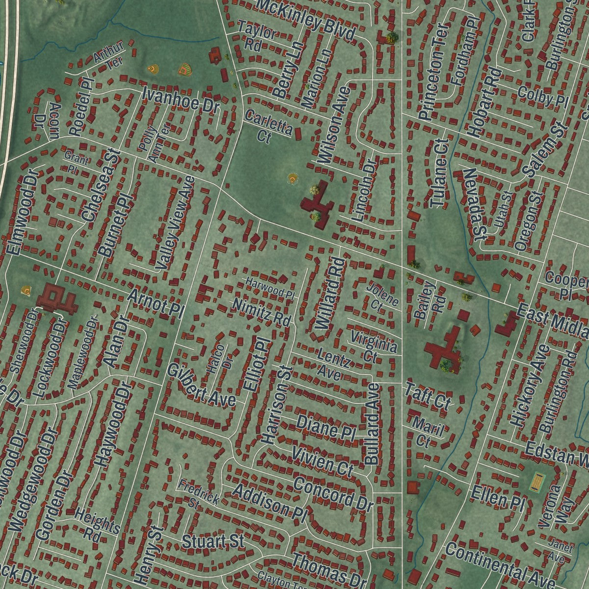 Close-up 1 of the Paramus, New Jersey map artwork