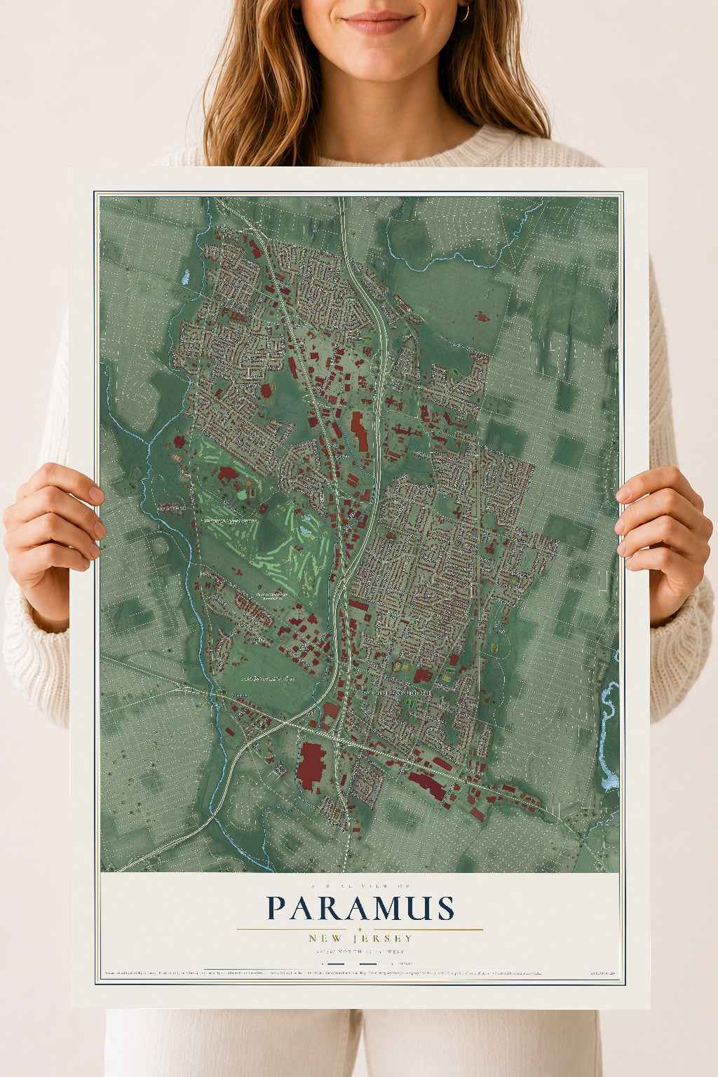 Paramus, New Jersey map print, 18" x 24" Archival Matte Print mockup