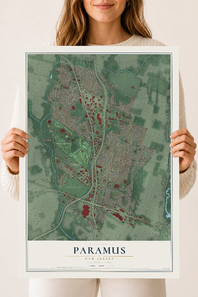 Paramus, New Jersey map print, 18" x 24" Archival Matte Print mockup