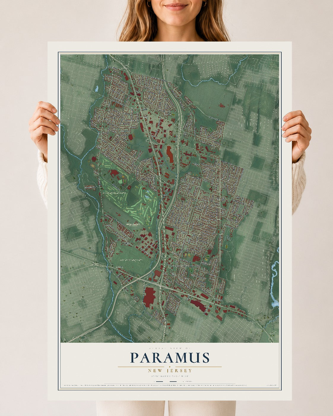 Paramus, New Jersey map print, 24" x 36" Archival Matte Print mockup