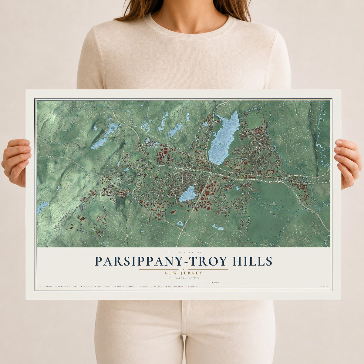 Map of Parsippany-Troy Hills, New Jersey, 12 x 18 inch unframed archival matte print