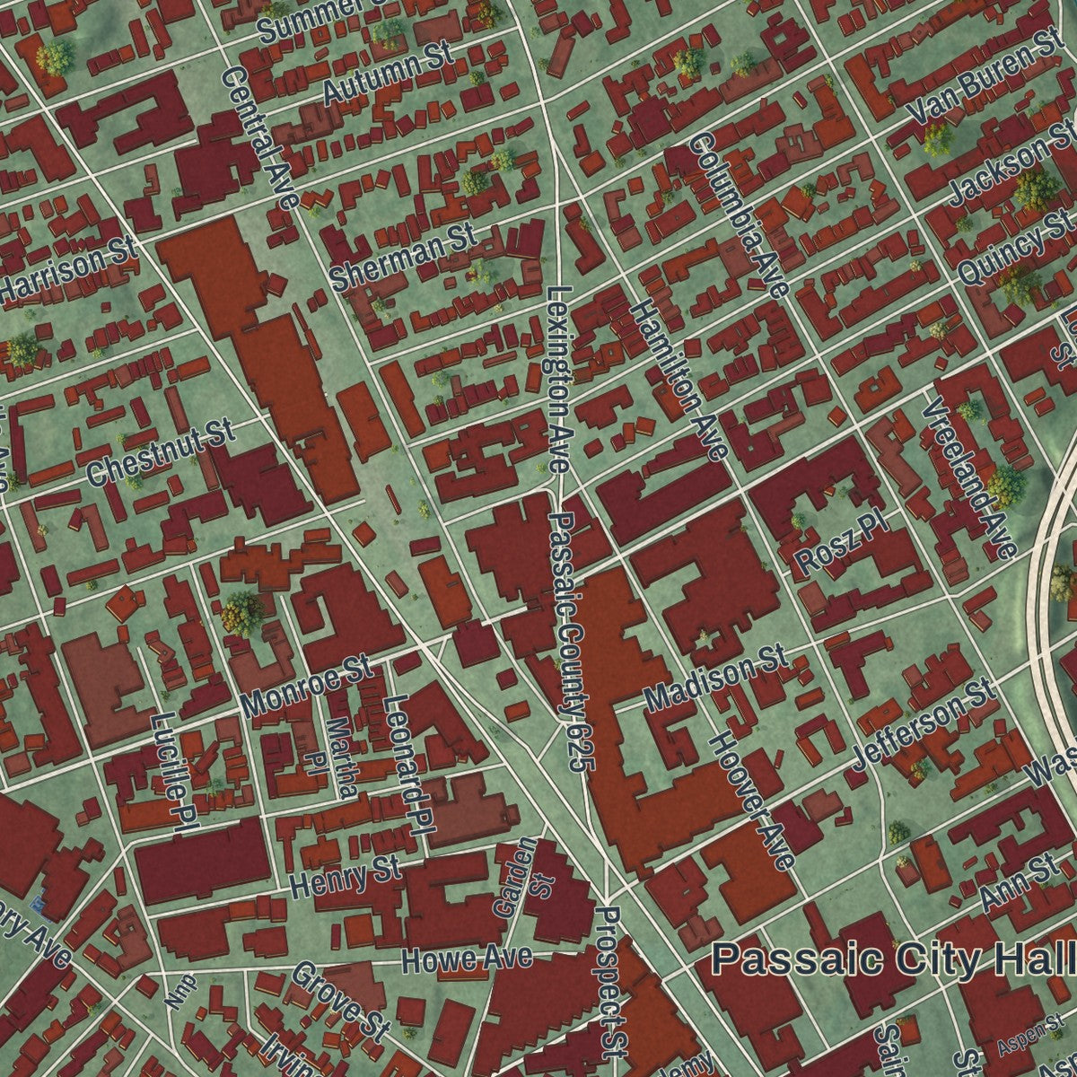 Close-up 1 of the Passaic, New Jersey map artwork