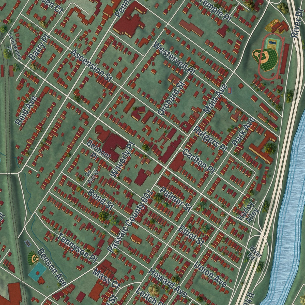 Close-up 2 of the Passaic, New Jersey map artwork