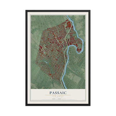 Passaic, New Jersey map print, 12" x 18" W/ Black Ayous Wood Frame mockup