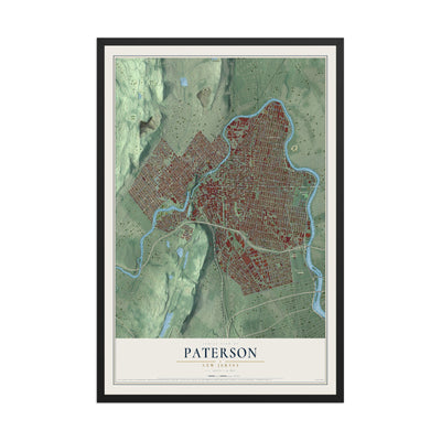 Paterson, New Jersey map print, 12" x 18" W/ Black Ayous Wood Frame mockup