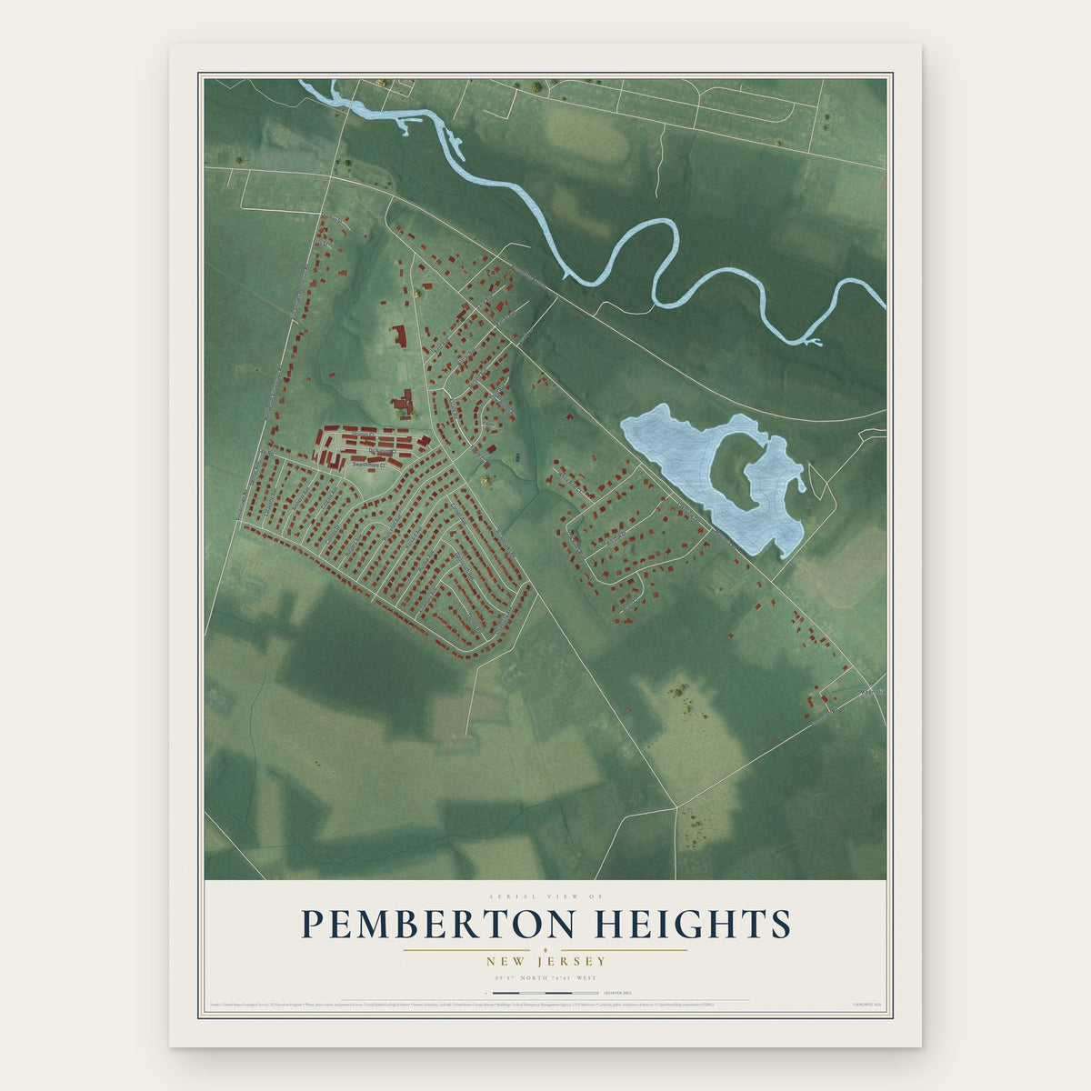 Pemberton Heights, New Jersey map print, the full design