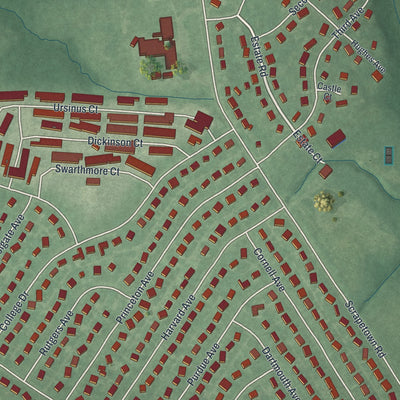 Close-up of the map of Pemberton Heights, New Jersey print showing street and building detail