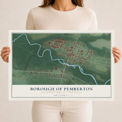 Borough of Pemberton, New Jersey map print, 12" x 18" Archival Matte Print mockup