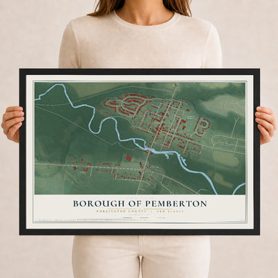 Borough of Pemberton, New Jersey map print, 12" x 18" W/ Black Ayous Wood Frame mockup