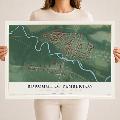 Borough of Pemberton, New Jersey map print, 18" x 24" Archival Matte Print mockup