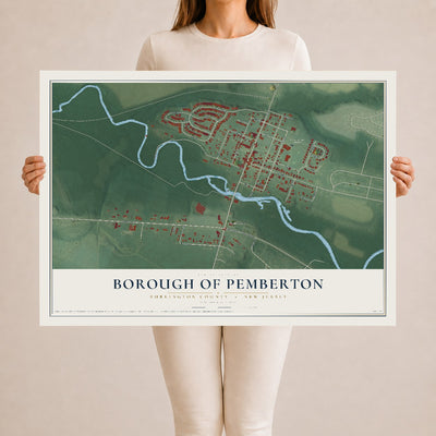 Borough of Pemberton, New Jersey map print, 24" x 36" Archival Matte Print mockup