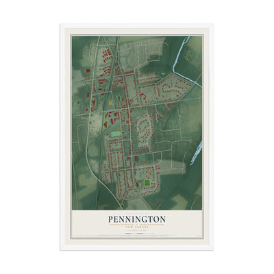 Pennington, New Jersey map print, 12" x 18" W/ White Ayous Wood Frame mockup