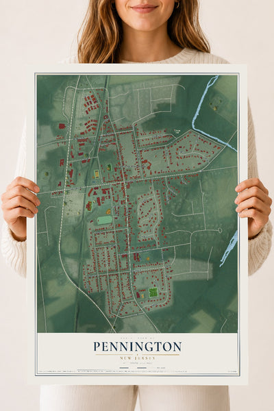 Pennington, New Jersey map print, 18" x 24" Archival Matte Print mockup