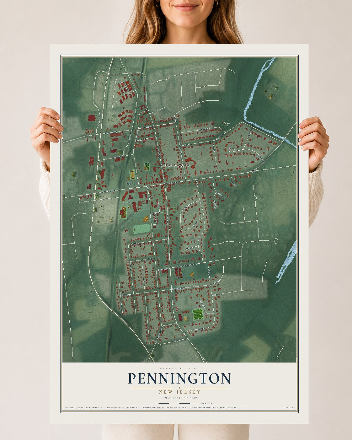 Pennington, New Jersey map print, 24" x 36" Archival Matte Print mockup