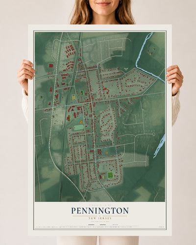 Pennington, New Jersey map print, 24" x 36" Archival Matte Print mockup
