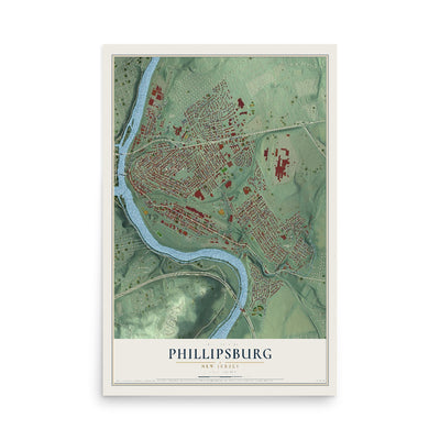 Phillipsburg, New Jersey map print, 12" x 18" Archival Matte Print mockup