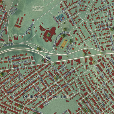 Close-up 1 of the Phillipsburg, New Jersey map artwork