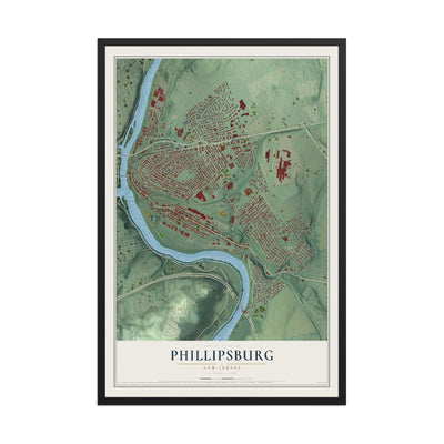 Phillipsburg, New Jersey map print, 12" x 18" W/ Black Ayous Wood Frame mockup