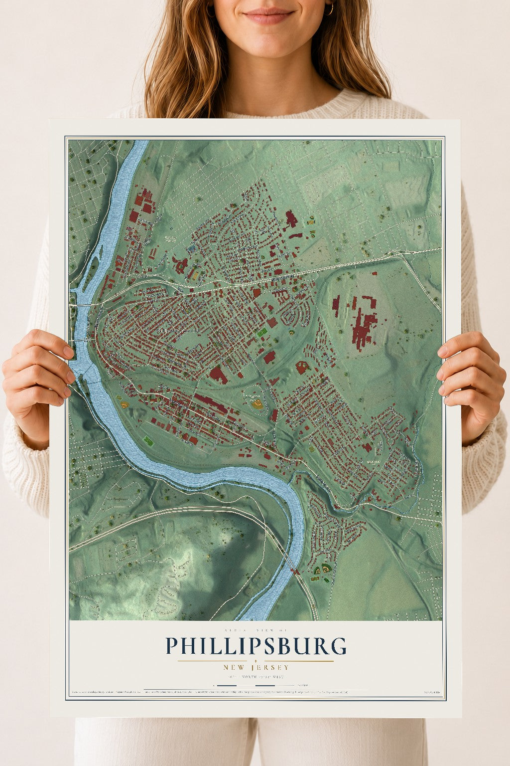 Phillipsburg, New Jersey map print, 18" x 24" Archival Matte Print mockup