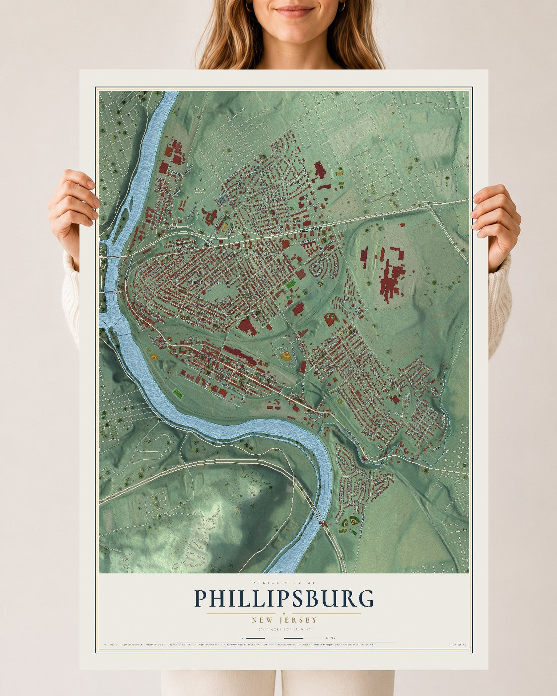Phillipsburg, New Jersey map print, 24" x 36" Archival Matte Print mockup