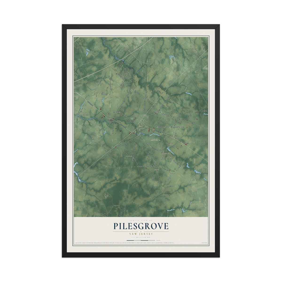 Pilesgrove, New Jersey map print, 12" x 18" W/ Black Ayous Wood Frame mockup