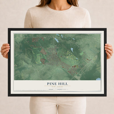 Pine Hill, New Jersey map print, 12" x 18" W/ Black Ayous Wood Frame mockup