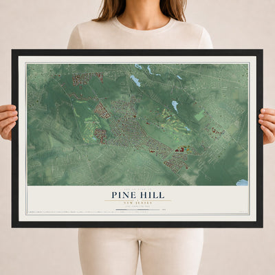 Pine Hill, New Jersey map print, 18" x 24" W/ Black Ayous Wood Frame mockup