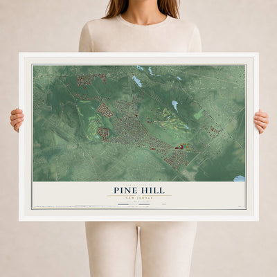 Pine Hill, New Jersey map print, 24" x 36" W/ White Ayous Wood Frame mockup