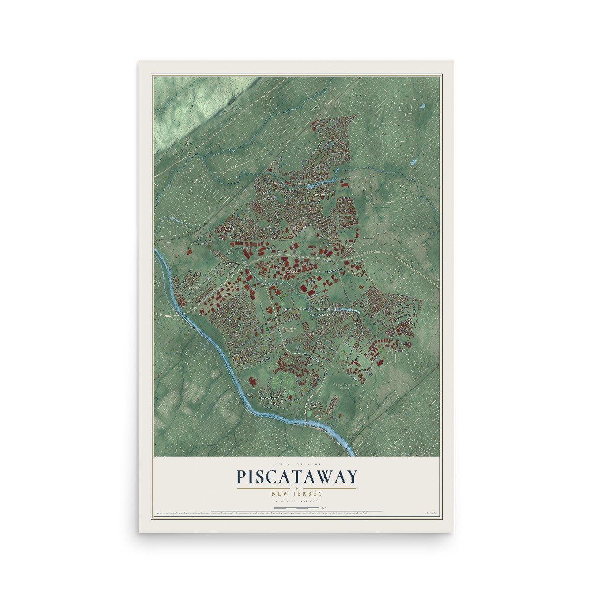 Piscataway, New Jersey map print, 12" x 18" Archival Matte Print mockup